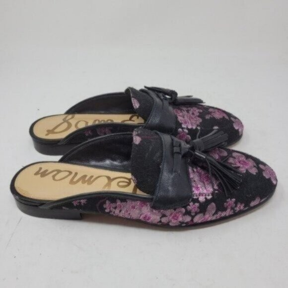 Sam Edelman | Leather Paris Jacquard Floral Cherry Blossom Mules Black Pink - Picture 3 of 11